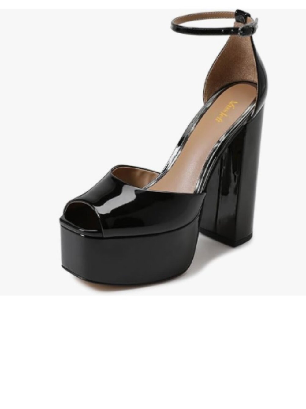 miss left Black Sexy Peep Toe Ankle Strap Platform Chunky Sky High Heel Sandals